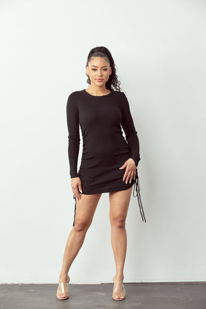 SW538 BUNCHED LONG-SLEEVE BODYCON DRESS