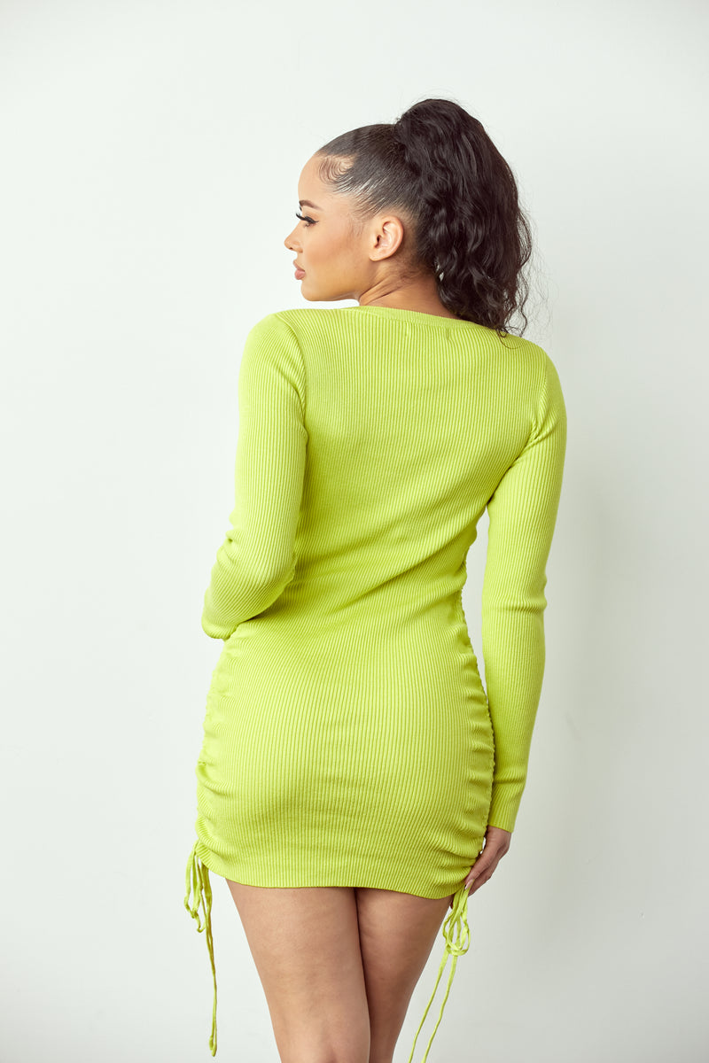 SW538 BUNCHED LONG-SLEEVE BODYCON DRESS