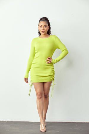 SW538 BUNCHED LONG-SLEEVE BODYCON DRESS