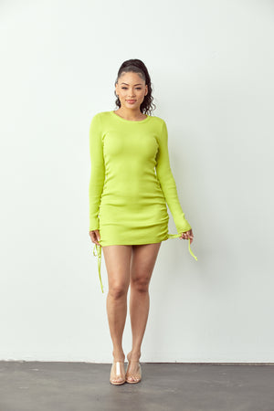 SW538 BUNCHED LONG-SLEEVE BODYCON DRESS