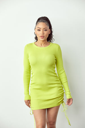 SW538 BUNCHED LONG-SLEEVE BODYCON DRESS