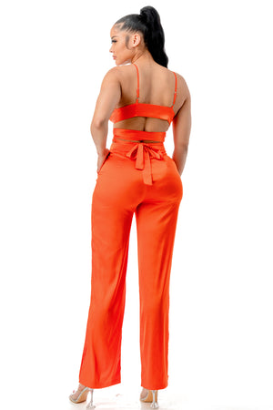 TP1144 - Bralette Wrap Top and Flare Pants Satin Set