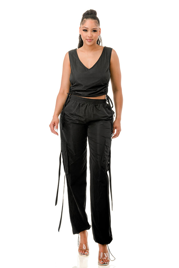 TP1324-Woven Sleeveless Top and Cargo Pants Set
