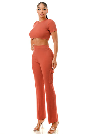 TP1413 - Crop Top and Wide Leg Cargo Pants Set