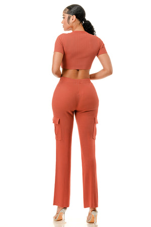 TP1413 - Crop Top and Wide Leg Cargo Pants Set