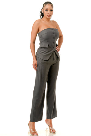 TP1445 - Tube Top and Wide Leg Trousers Set