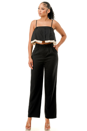 TP1449 - Ruffle Crop Top and Wide Leg Trousers Set