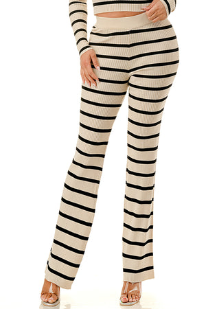 TP1487 Striped V Front Top and Wide Leg Pants Set