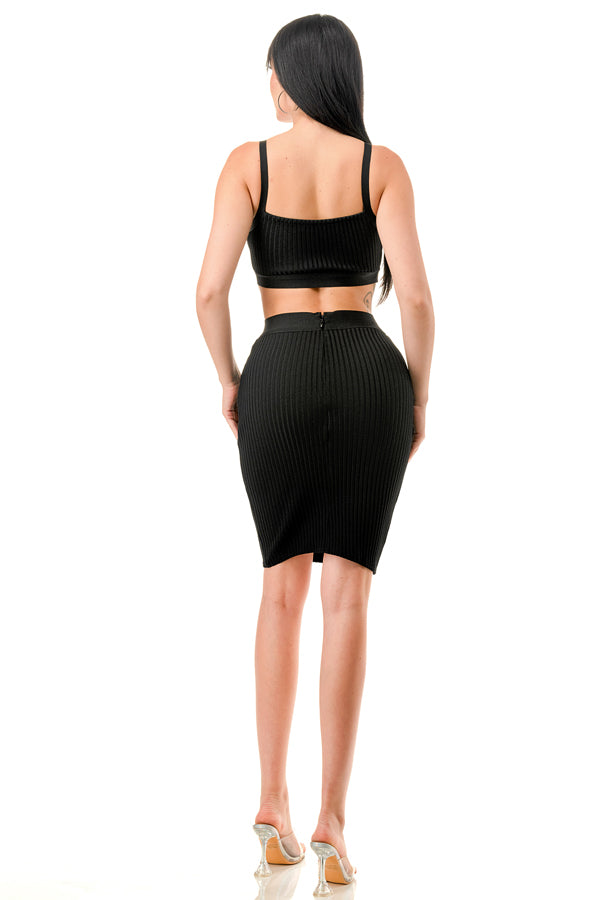 TS-447-Bandage Crop Tank and Above The Knee Skirt Set