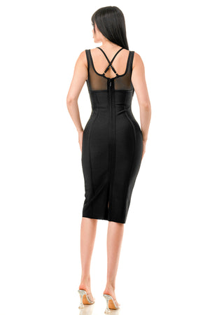 TS-529-Bandage Midi Dress with Mesh Inserts