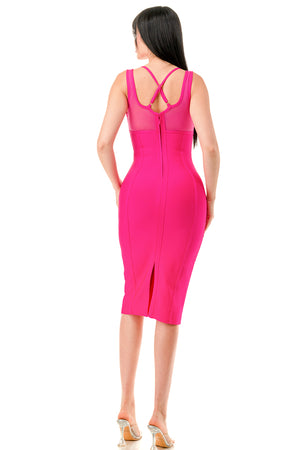 TS-529-Bandage Midi Dress with Mesh Inserts