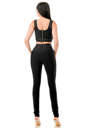 TS-543-Bandage Sleeveless Crop Top and Pants Set