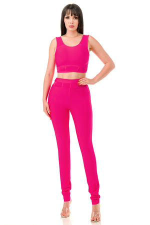 TS-543-Bandage Sleeveless Crop Top and Pants Set