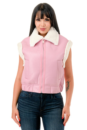 TS662 Sleeveless Collared Cropped Leather Vest