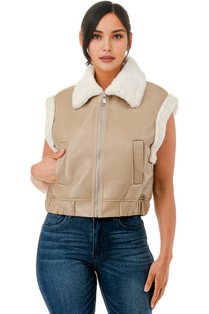 TS662 Sleeveless Collared Cropped Leather Vest