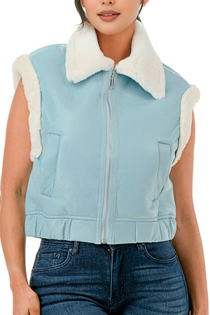 TS662 Sleeveless Collared Cropped Leather Vest