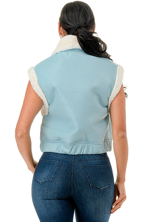 TS662 Sleeveless Collared Cropped Leather Vest