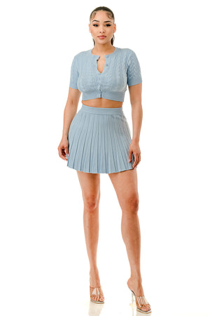 TS1229-Cable Knit Crop Top and Tennis Mini Skirt