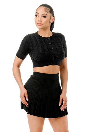 TS1229-Cable Knit Crop Top and Tennis Mini Skirt