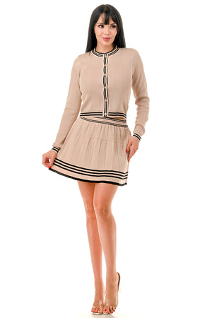 TS1336 Long Sleeve Cardigan and Mini Skirt 3 Piece Set