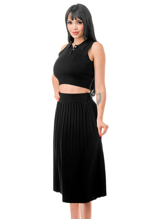 TS1228 - Button Up Crop Top and Over the Knee Skirt Set