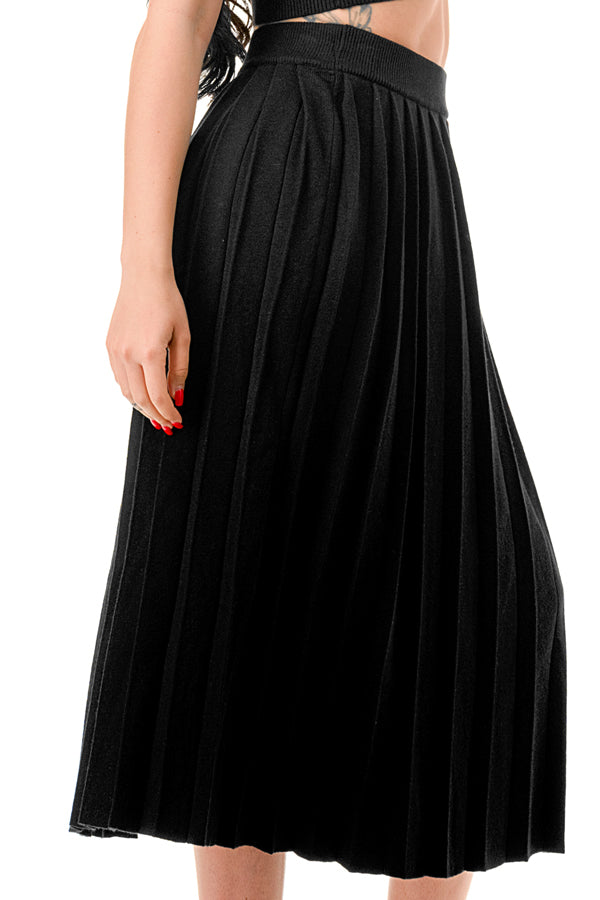 TS1231 - Cable Knit Button Up Crop Top and Midi Skirt Set