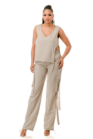 TP1324 - Woven Sleeveless Top and Cargo Pants Set