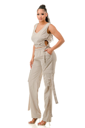 TP1324 - Woven Sleeveless Top and Cargo Pants Set