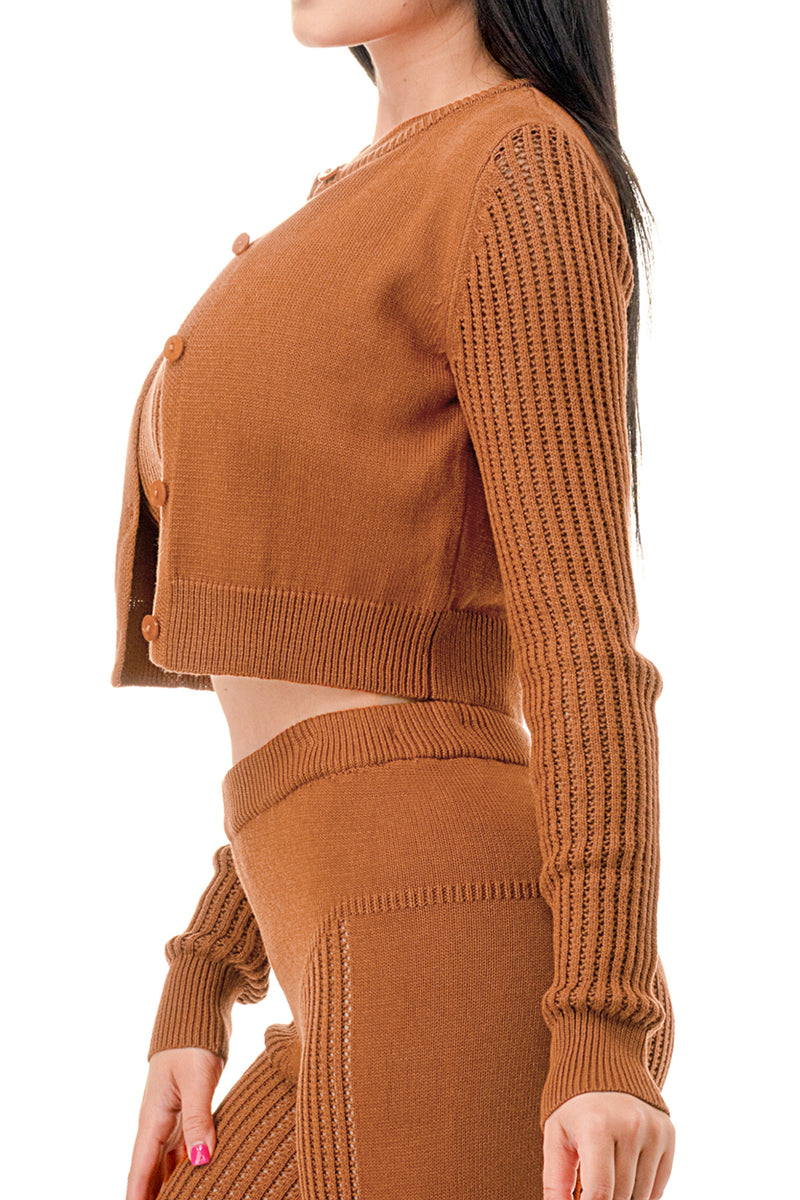 SW3590 - Semi See Through 3 Piece Sweater Knit Set