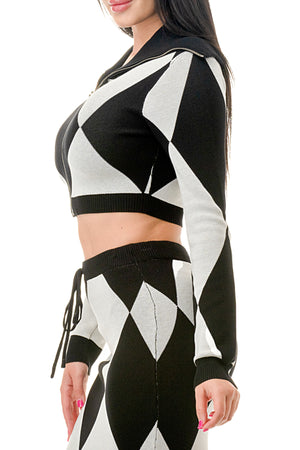 SW3684 - Harlequin Diamond Pattern Top and Skirt Set
