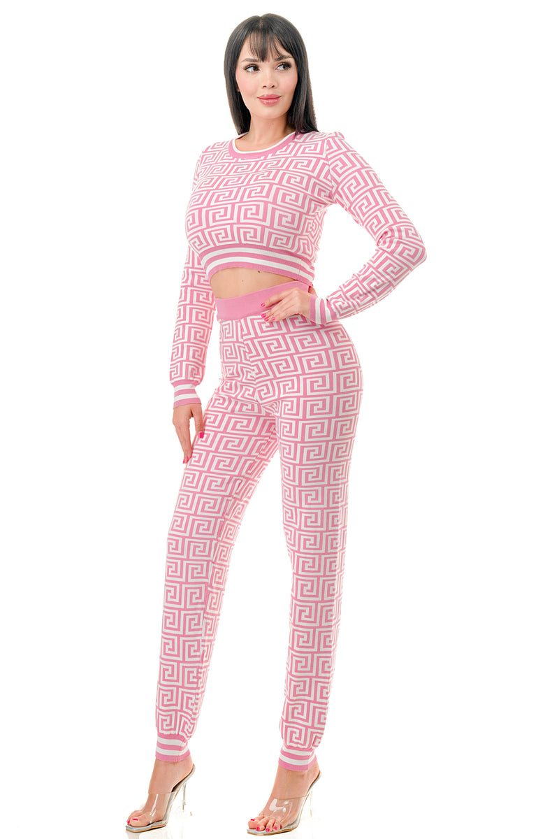 SW3578 - Monogrammed Pattern Long Sleeve Top and Pants Set