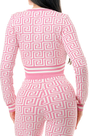 SW3578 - Monogrammed Pattern Long Sleeve Top and Pants Set