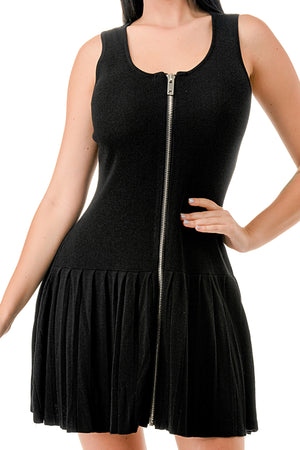 SW3759-Sleeveless Mini Pleated Tennis Knit Dress