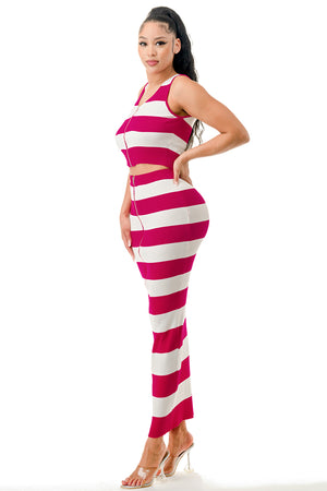 SW3732-2 Piece Striped Top and Skirt Set