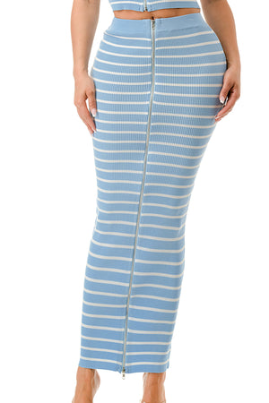 SW3733-Striped Sleeveless Crop Top and Midi Skirt Set