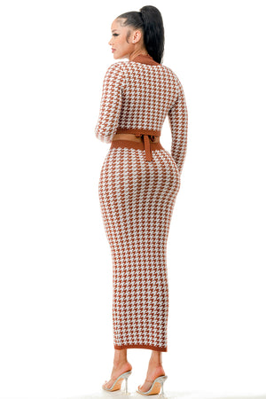 SW3753-Houndstooth Pattern 3 Piece Skirt Set
