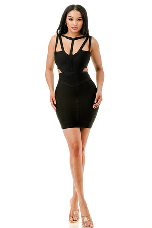 TS-489-Bandage Bodycon Mini Dress with Cut Out Details