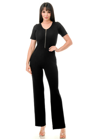 RJ1346 - Wide Leg Rib Knit Jumpsuit