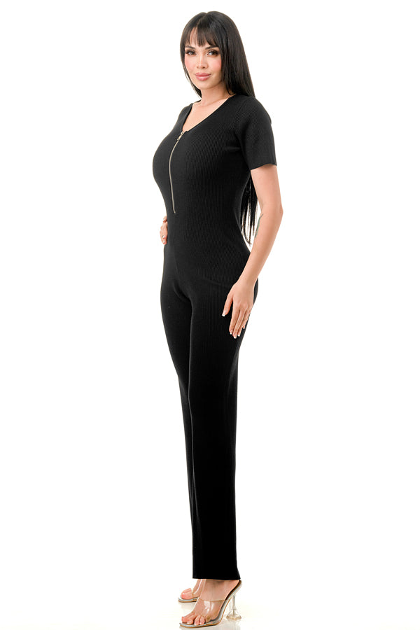 RJ1346 - Wide Leg Rib Knit Jumpsuit