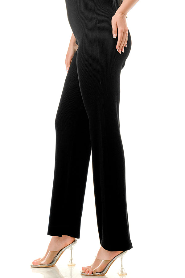 RJ1346 - Wide Leg Rib Knit Jumpsuit