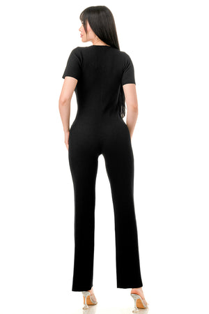 RJ1346 - Wide Leg Rib Knit Jumpsuit