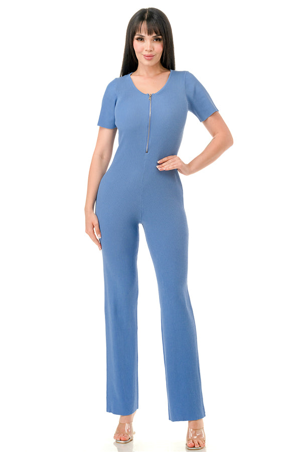 RJ1346 - Wide Leg Rib Knit Jumpsuit