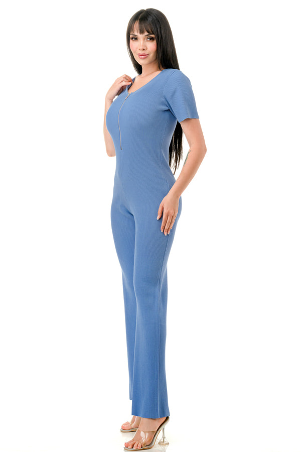 RJ1346 - Wide Leg Rib Knit Jumpsuit