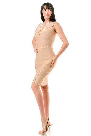 TS-467-Bandage Bodycon Mini Dress with Mesh Contrast