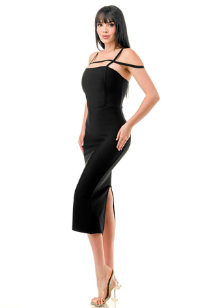 TS-497 - Bandage Adjustable Spaghetti Strap Midi Dress