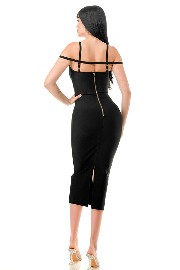 TS-497 - Bandage Adjustable Spaghetti Strap Midi Dress