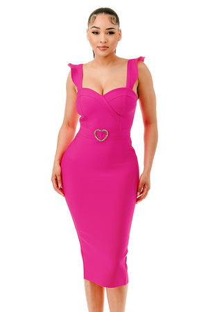 TS-547 - Bandage Midi Dress with Ruffle Straps