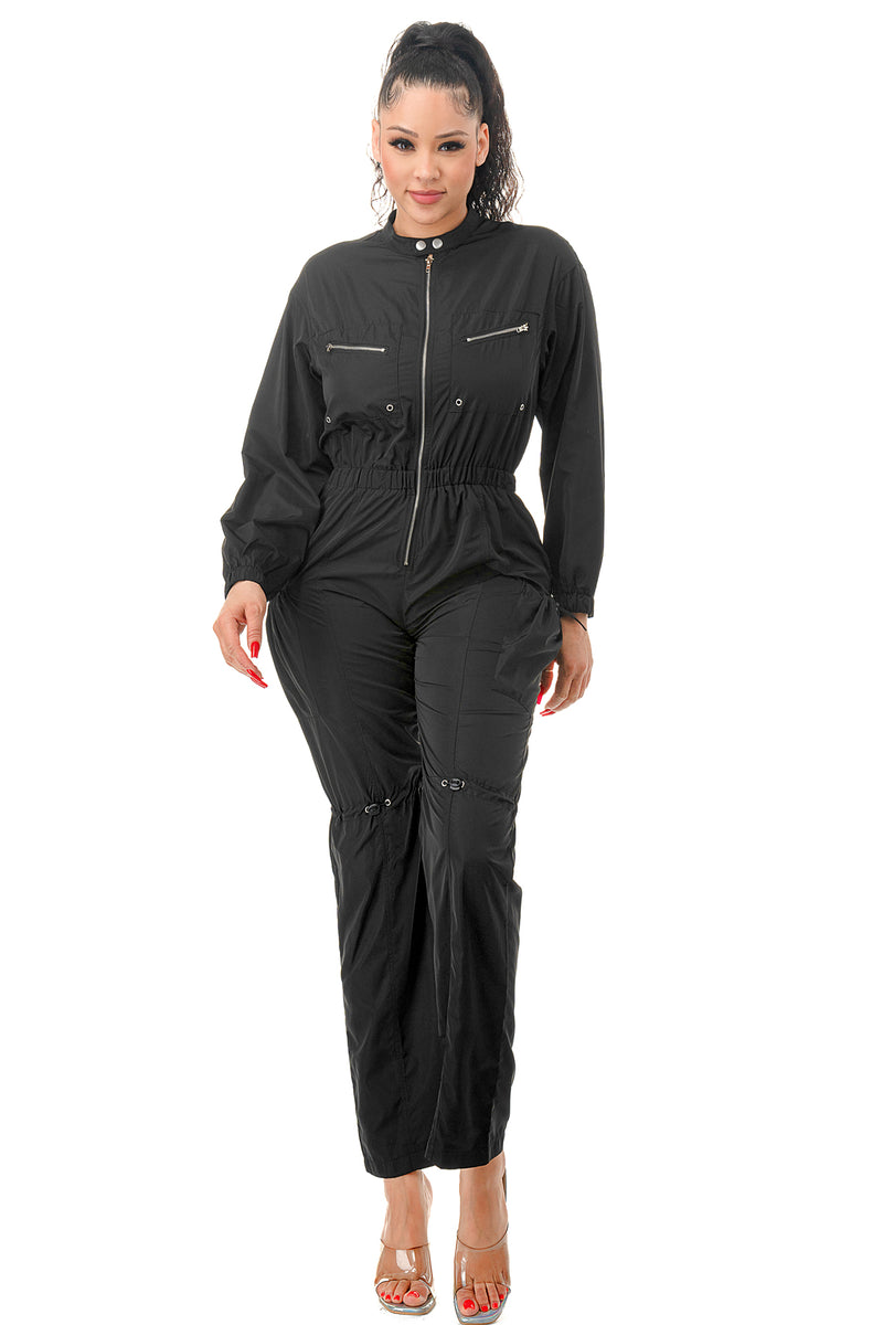 RJ1202 - Long Sleeve Snap Button Collar Jumpsuit