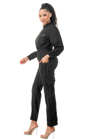 RJ1202 - Long Sleeve Snap Button Collar Jumpsuit