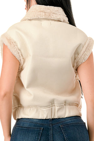 TS662 Sleeveless Collared Cropped Leather Vest